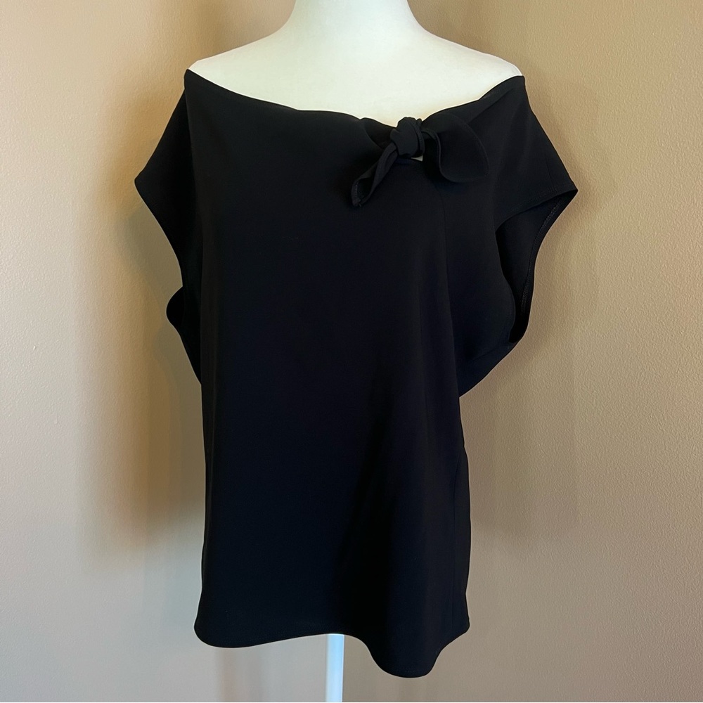 ANNE KLEIN Black Sleeveless Dress Top Blouse w/Bow Women's Large